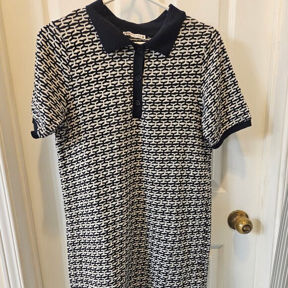 ZARA Blue and White Knit Polo Collar Dress - Picture 1 of 6